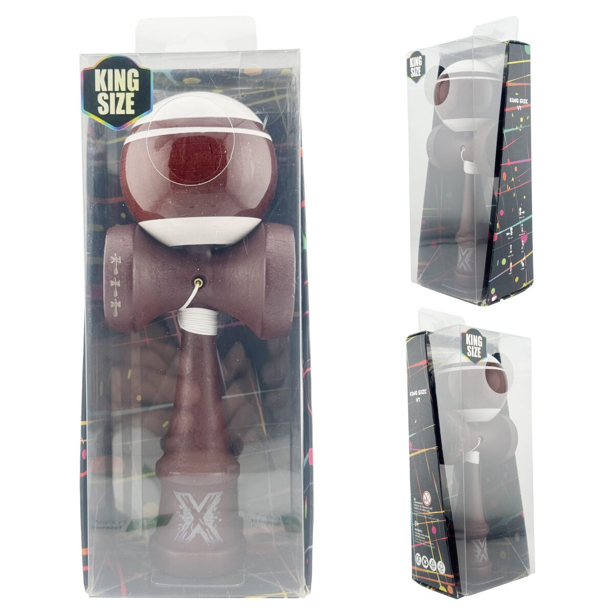Kendama X Originala, Profesionala, Embo, Super Sticky Legendary, Rulment Metalic cu Ata 55 cm, Alb/Maro - imagine 10