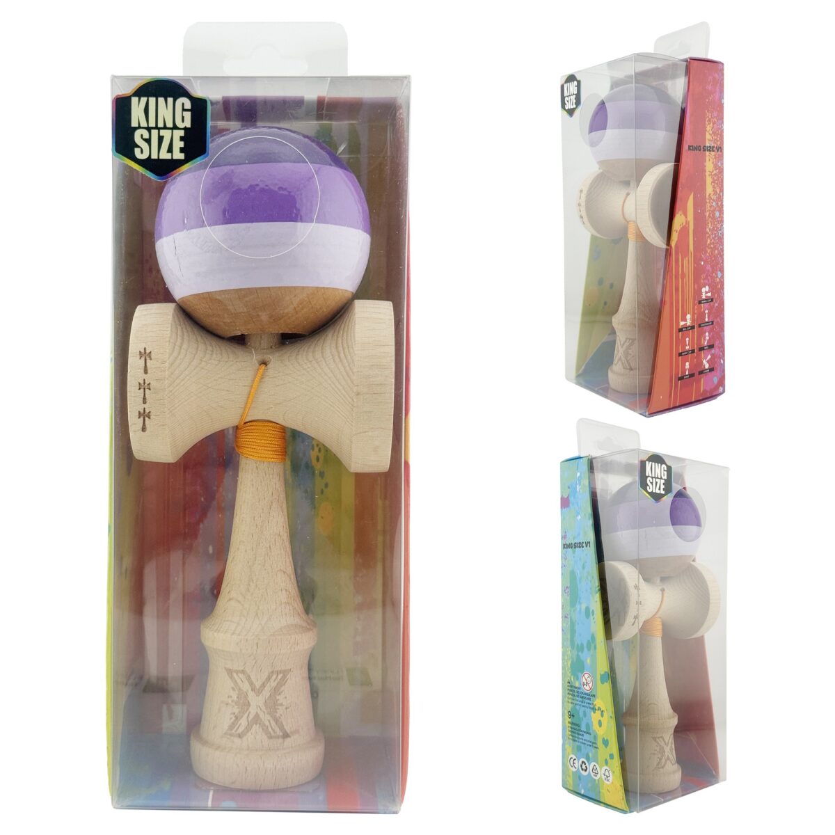 Kendama X Originala, Profesionala, Embo, Big Cups V2, Super Sticky Legendary Cupe Mari, Rulment Metalic cu Ata 55 cm, Purpuriu/Mov/Lila - imagine 10