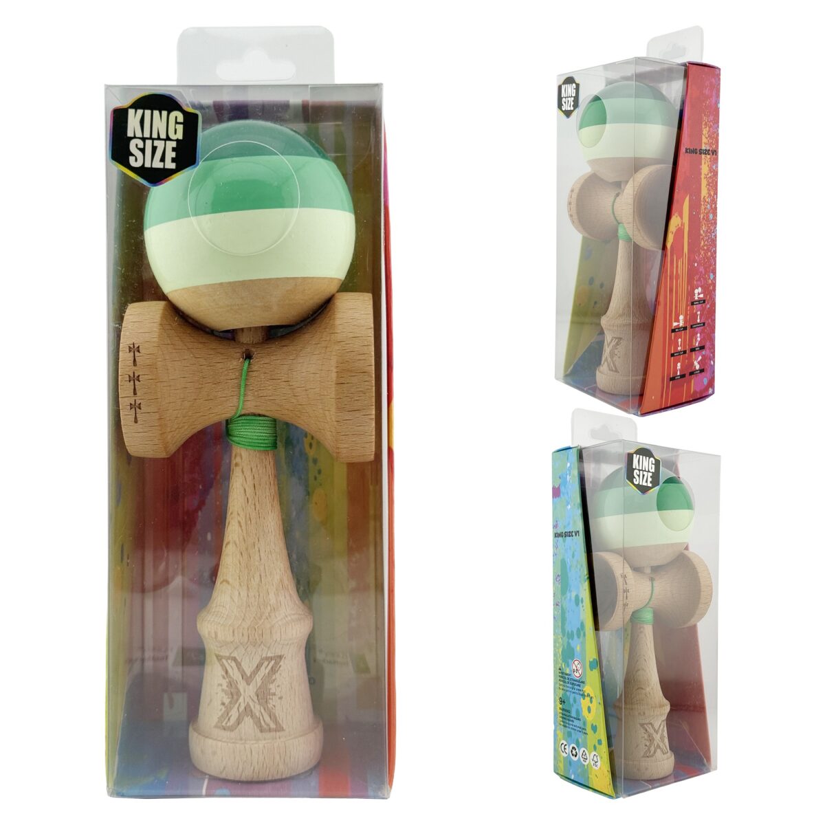 Kendama X Originala, Profesionala, Embo, Big Cups V2, Super Sticky Legendary Cupe Mari, Rulment Metalic cu Ata 55 cm, Verde Mix - imagine 10