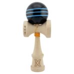 Kendama X Originala, Profesionala, Embo, Big Cups V2, Super Sticky Legendary Cupe Mari, Rulment Metalic cu Ata 55 cm, Negru/Linii Albastre deschise
