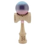Kendama X Originala, Profesionala, Embo, Big Cups V2, Super Sticky cu Cupe Mari, din lemn 18 cm, Rulment Metalic cu Ata 55 cm, Albastru/Mov/Roz