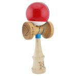 Kendama X Originala, Profesionala, Embo, Big Cups V2, Super Sticky cu Cupe Mari, din lemn 18 cm, Rulment Metalic cu Ata 55 cm, Rosu/Alb - imagine 2