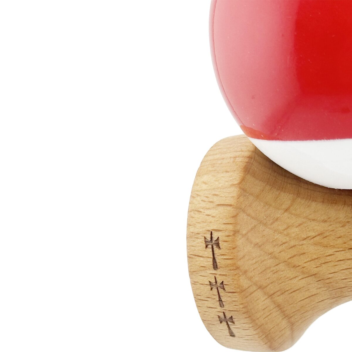 Kendama X Originala, Profesionala, Embo, Big Cups V2, Super Sticky cu Cupe Mari, din lemn 18 cm, Rulment Metalic cu Ata 55 cm, Rosu/Alb - imagine 6