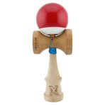 Kendama X Originala, Profesionala, Embo, Big Cups V2, Super Sticky cu Cupe Mari, din lemn 18 cm, Rulment Metalic cu Ata 55 cm, Rosu/Alb