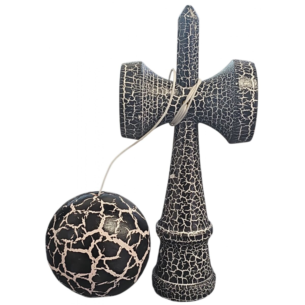 Kendama X Originala,  Profesionala, Embo, Cracked, din Lemn, 18 cm,  Negru Alb - imagine 3