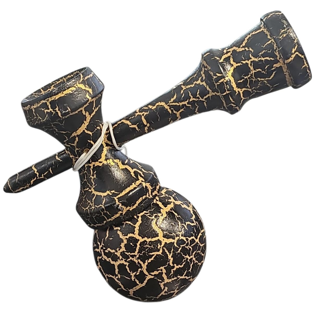 Kendama X Originala, Profesionala, Embo, Cracked, din Lemn, 18 cm, Negru/Auriu - imagine 3