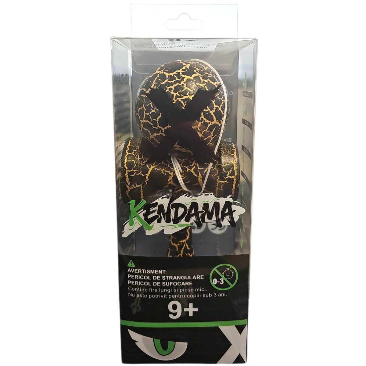 Kendama X Originala, Profesionala, Embo, Cracked, din Lemn, 18 cm, Negru/Auriu - imagine 4