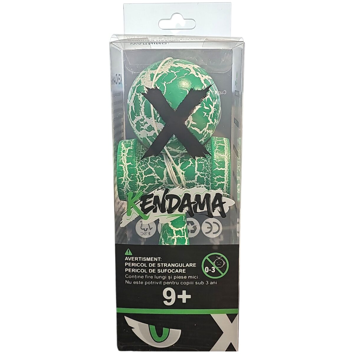 Kendama X Originala, Profesionala, Embo, Cracked, din Lemn, 18 cm, Verde/Alb - imagine 4