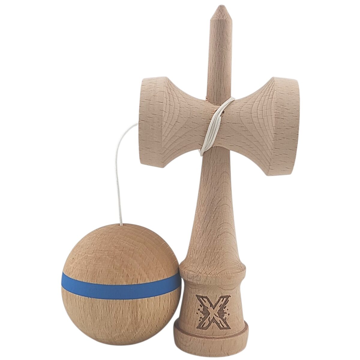 Kendama X Originala, Profesionala, Embo, din Lemn, 18 cm, Special, Model cu Dunga, Albastru - imagine 2