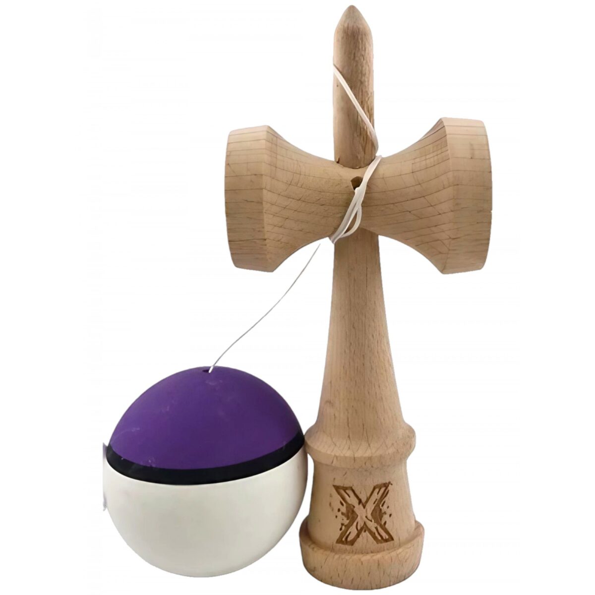 Kendama X Originala, Profesionala, Embo, din Lemn, 18 cm, Multicolor Mov/Negru/Alb - imagine 3