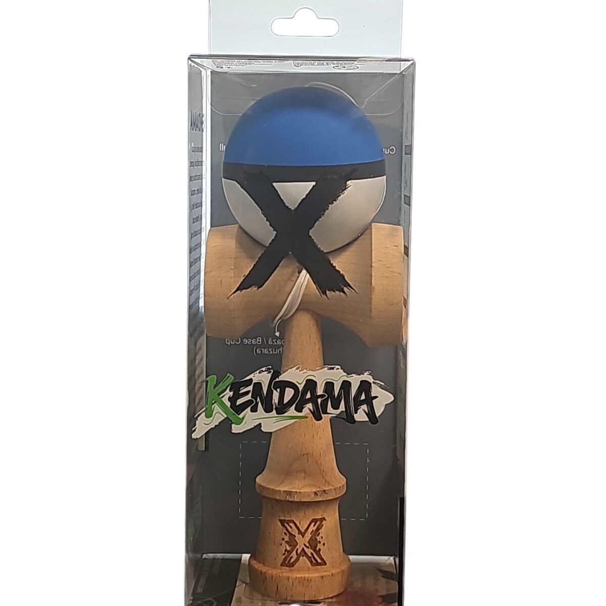 Kendama X Originala, Profesionala, Embo, din Lemn, 18 cm, Rubber Grip, Albastru/Negru/Alb - imagine 4