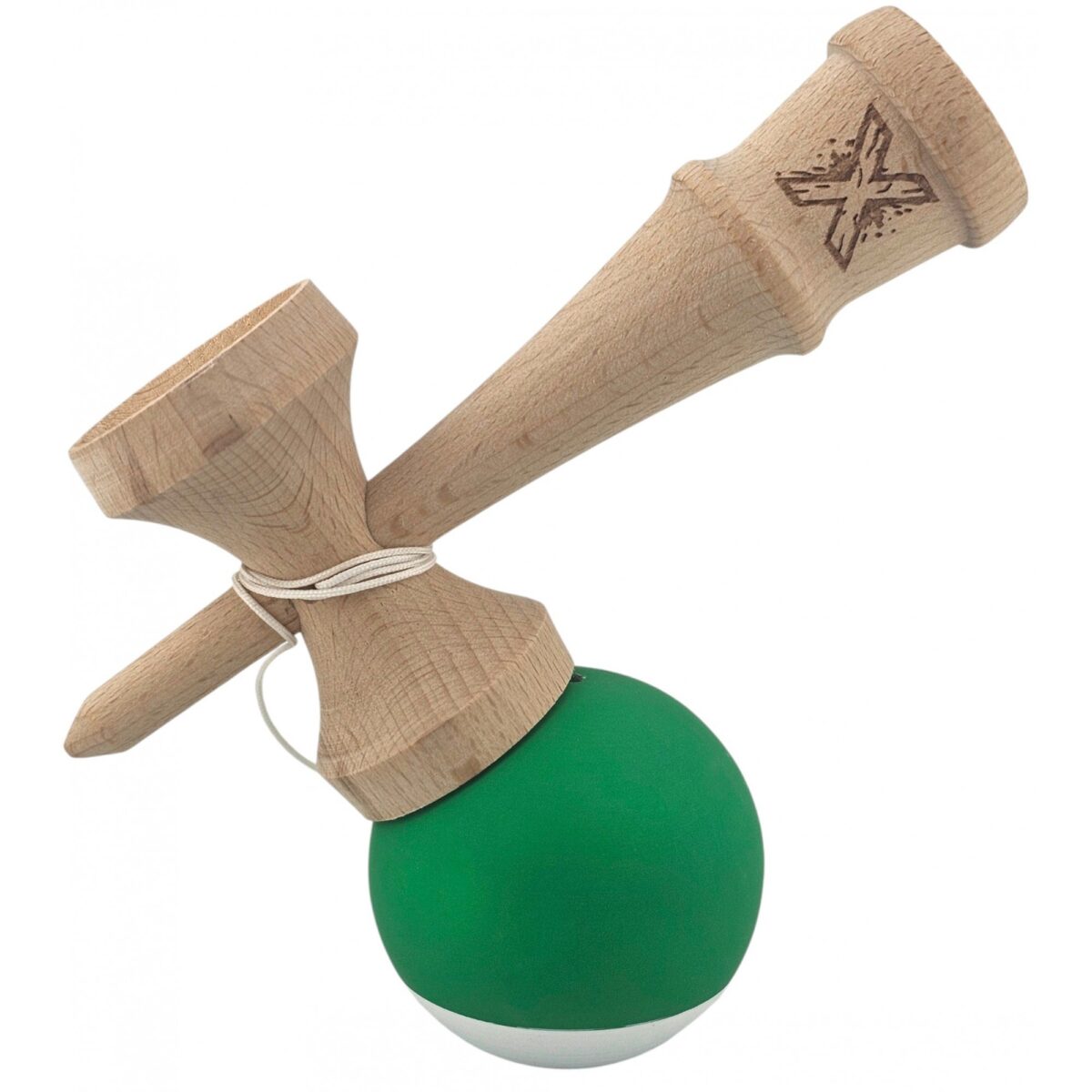 Kendama X Originala, Profesionala, Embo, din Lemn, 18 cm, Rubber Grip, Verde Alb - imagine 3