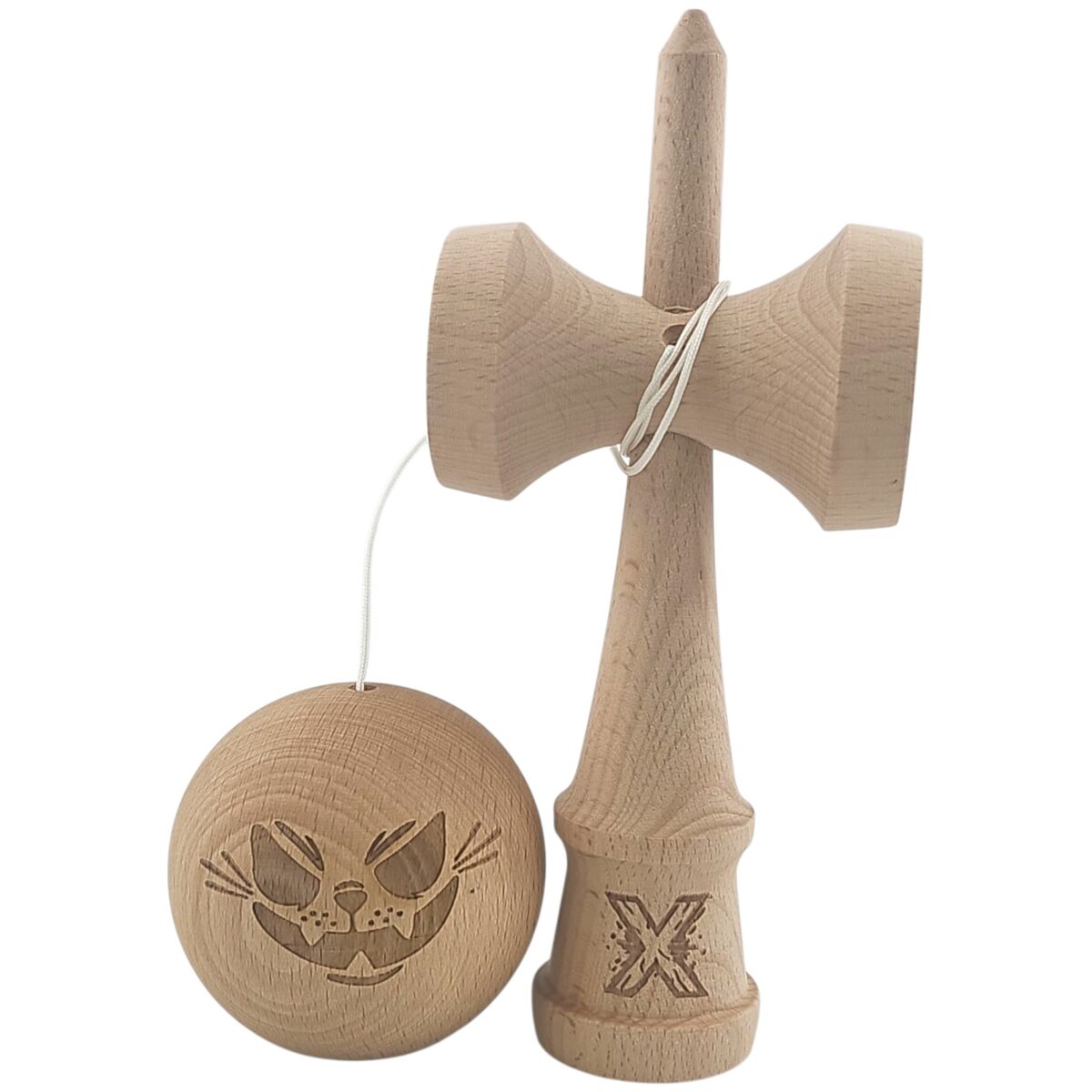 Kendama X Originala, Profesionala, Embo, din Lemn, 18 cm, Special, Crazy Cat, Lemn - imagine 2