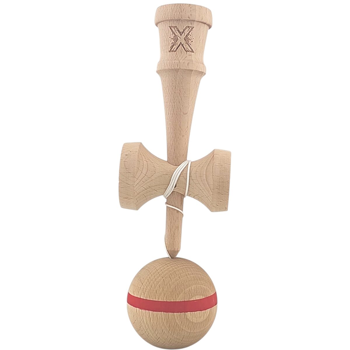 Kendama X Originala, Profesionala, Embo, din Lemn, 18 cm, Special, Model cu Dunga, Rosu - imagine 3