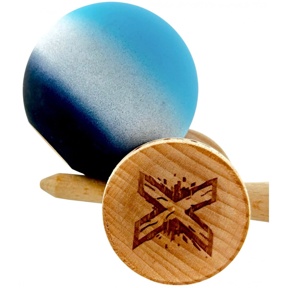 Kendama X Originala, Profesionala, Embo, Big Cups V2, Rubber Grip cu Cupe Mari, Rulment Metalic cu Ata 55 cm, Gradient Albastru/Alb/Negru - imagine 7