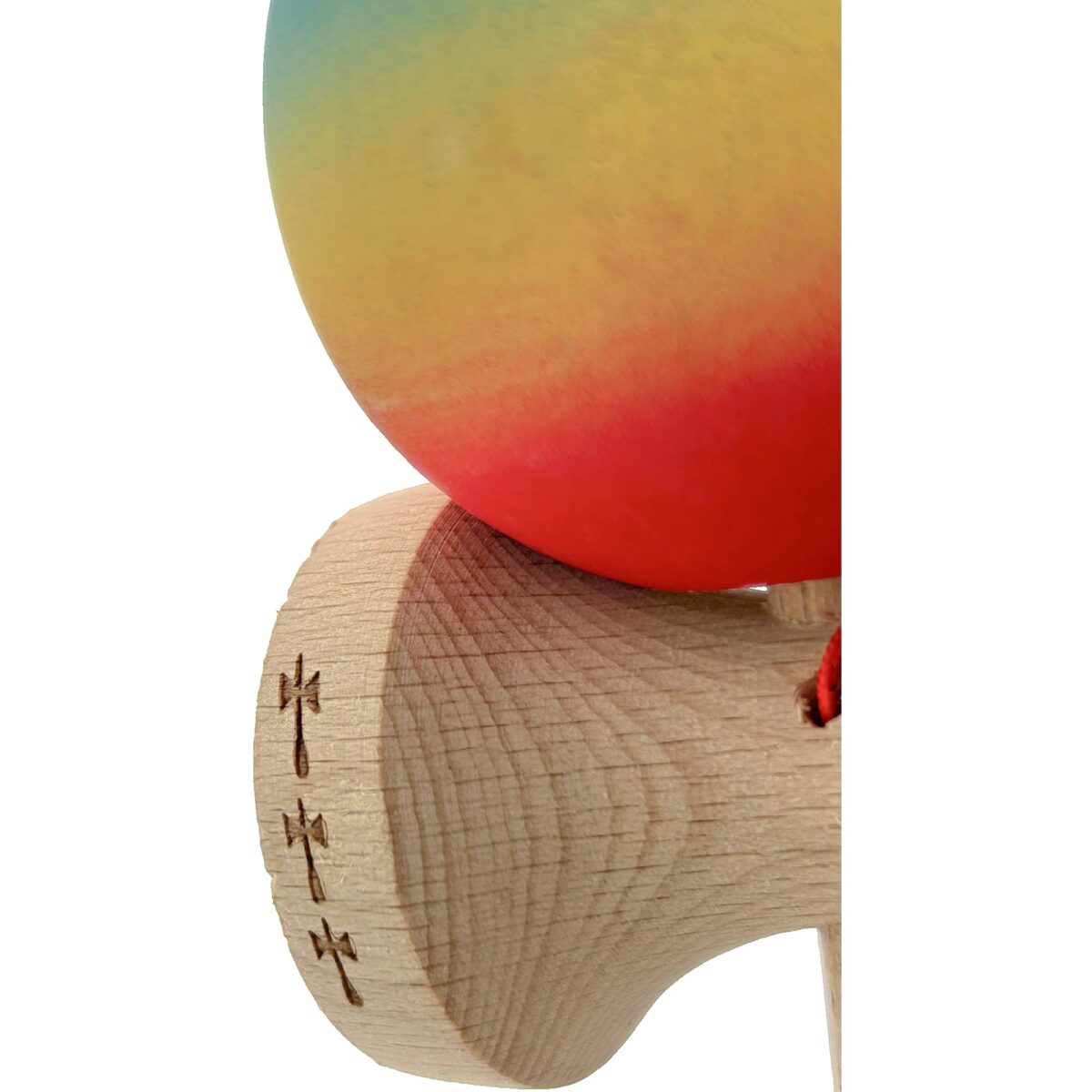 kendama-x-originala-profesionala-flippy-din-lemn-big-cups-rubber-grip-18-cm-gradient-albastru-galben-6904a2650c69e Kendama X Originala, Profesionala, Embo, Big Cups V2, Rubber Grip cu Cupe Mari, Rulment Metalic cu Ata 55 cm, Gradient Albastru/Galben/Rosu - imagine 5