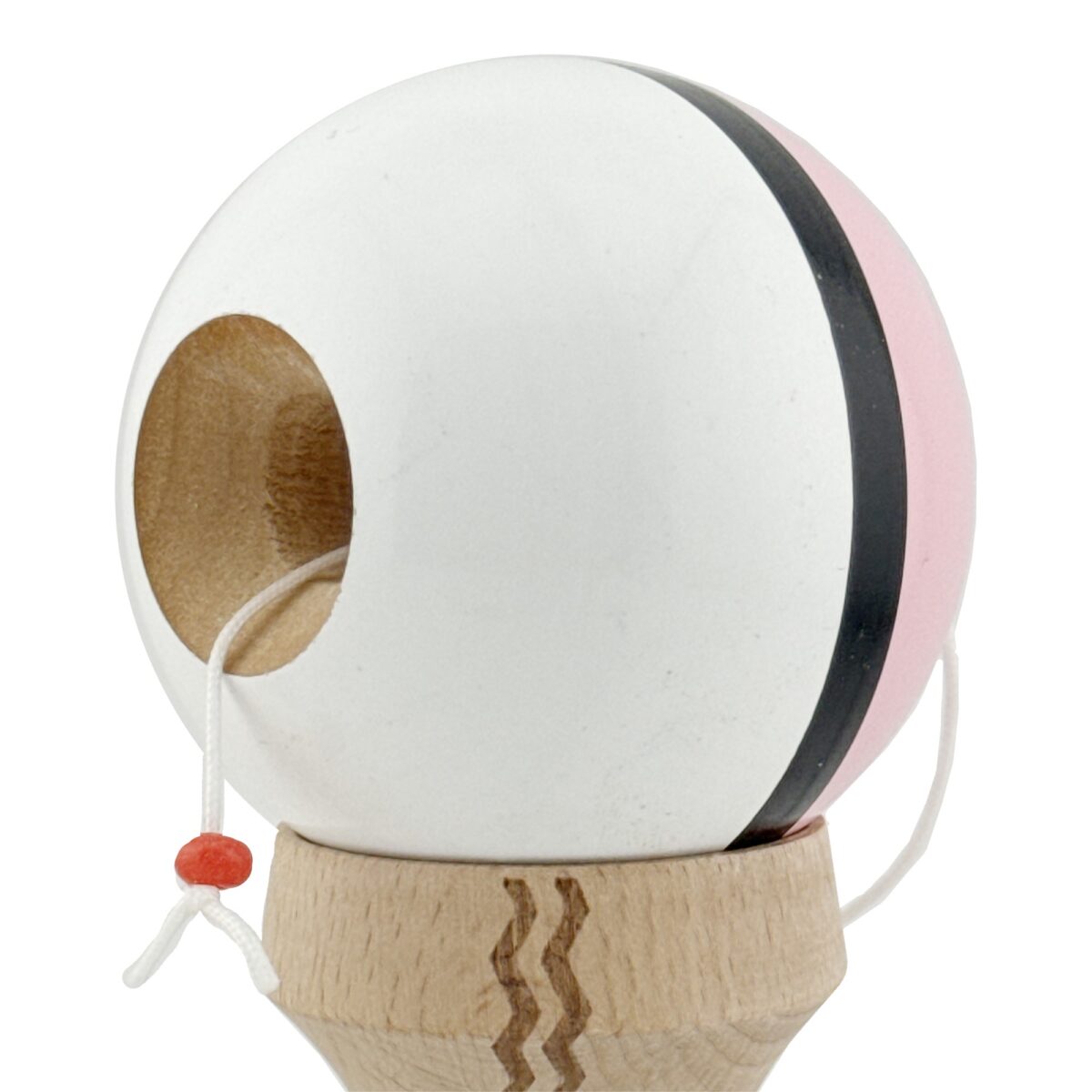 Kendama X Originala, Profesionala, Embo, din Lemn, Gravata, 18 cm, Super Sticky, Roz/Negru/Alb - imagine 5