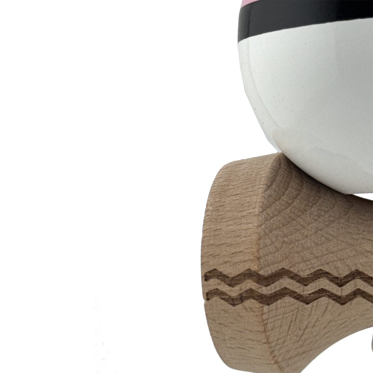Kendama X Originala, Profesionala, Embo, din Lemn, Gravata, 18 cm, Super Sticky, Roz/Negru/Alb - imagine 6