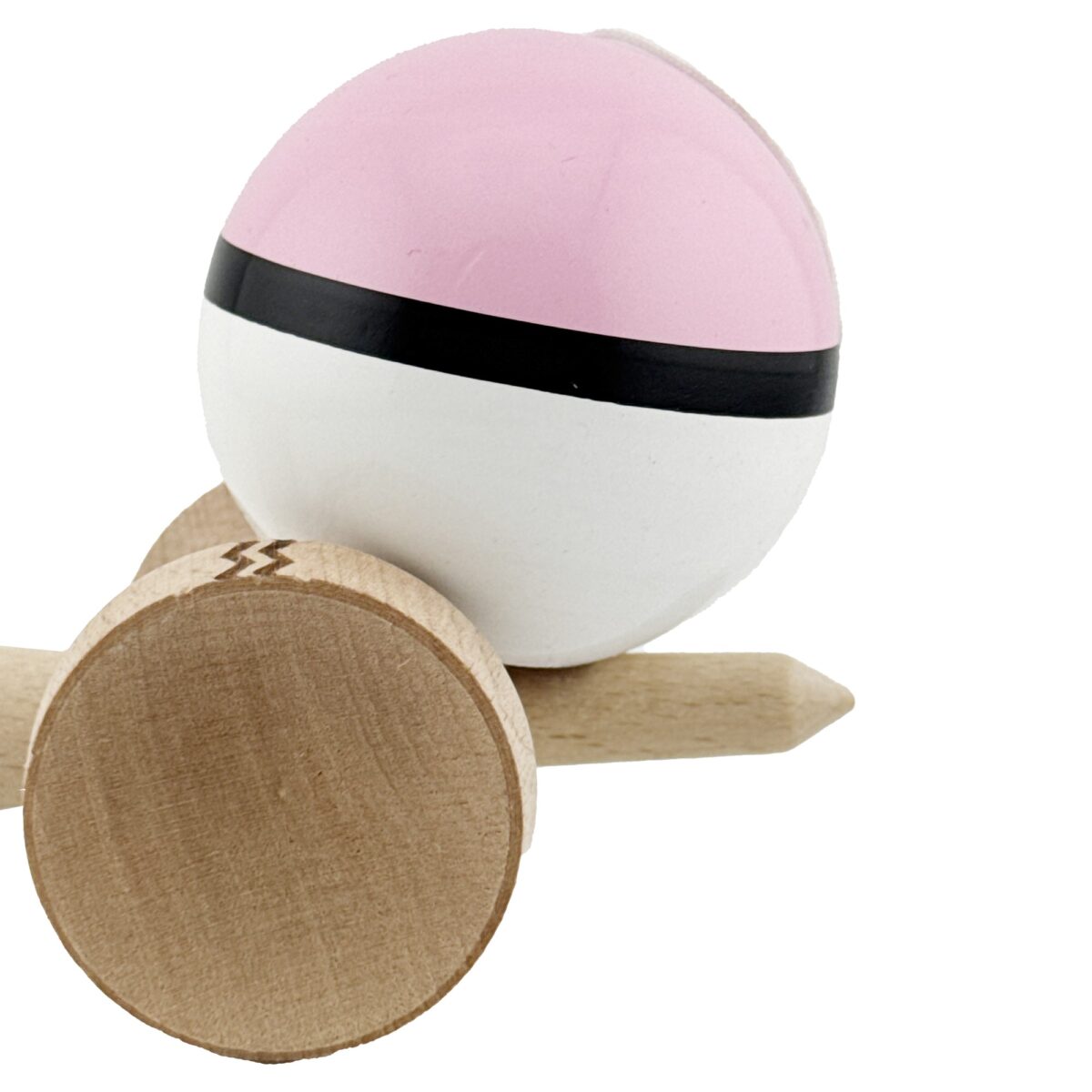 Kendama X Originala, Profesionala, Embo, din Lemn, Gravata, 18 cm, Super Sticky, Roz/Negru/Alb - imagine 7