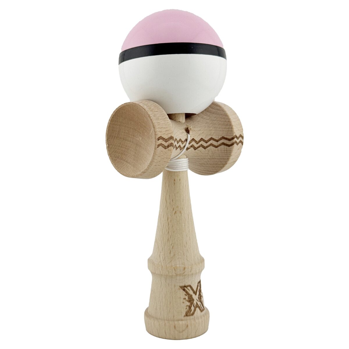 Kendama X Originala, Profesionala, Embo, din Lemn, Gravata, 18 cm, Super Sticky, Roz/Negru/Alb - imagine 9