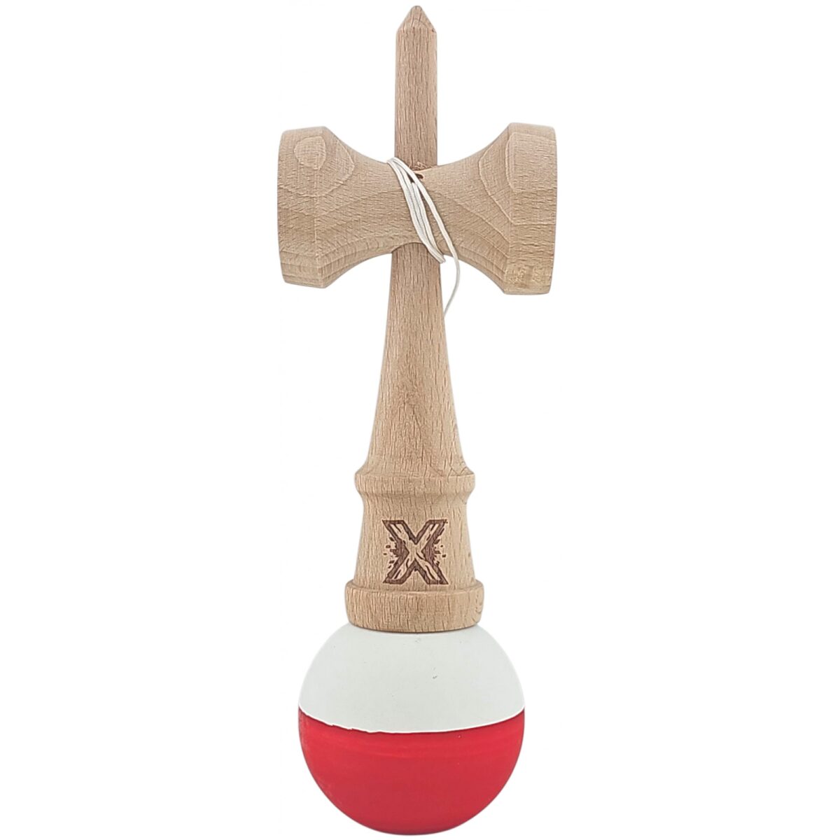 Kendama X Originala, Profesionala, Embo, din Lemn, Rubber Grip, 18 cm, Alb/Rosu - imagine 2