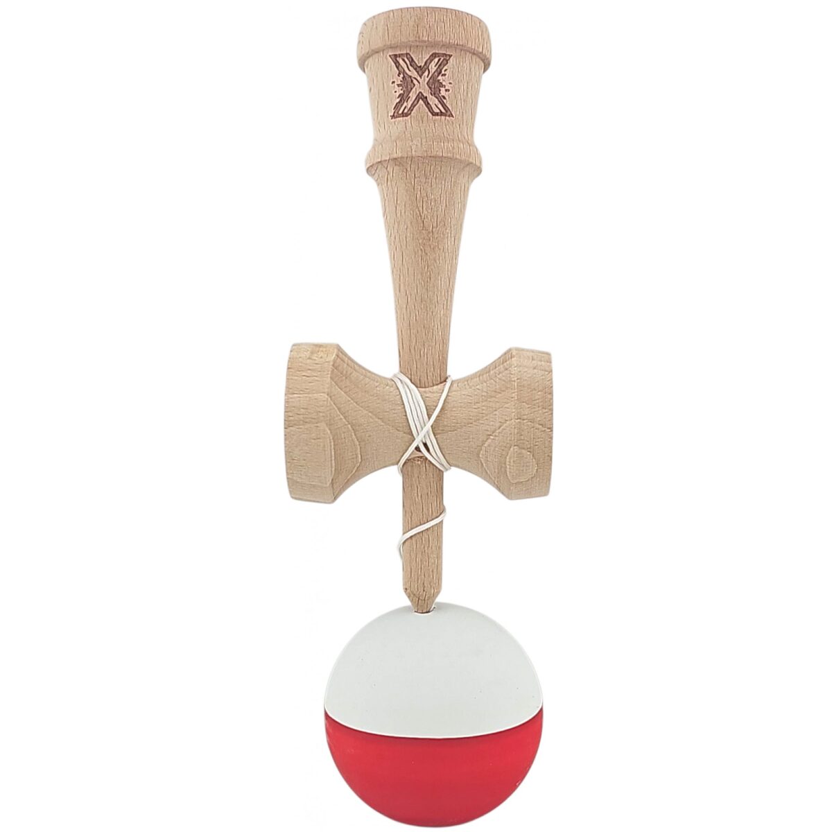 Kendama X Originala, Profesionala, Embo, din Lemn, Rubber Grip, 18 cm, Alb/Rosu - imagine 3