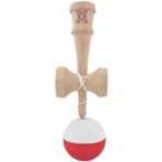 Kendama X Originala, Profesionala, Embo, din Lemn, Rubber Grip, 18 cm, Alb/Rosu - imagine 3