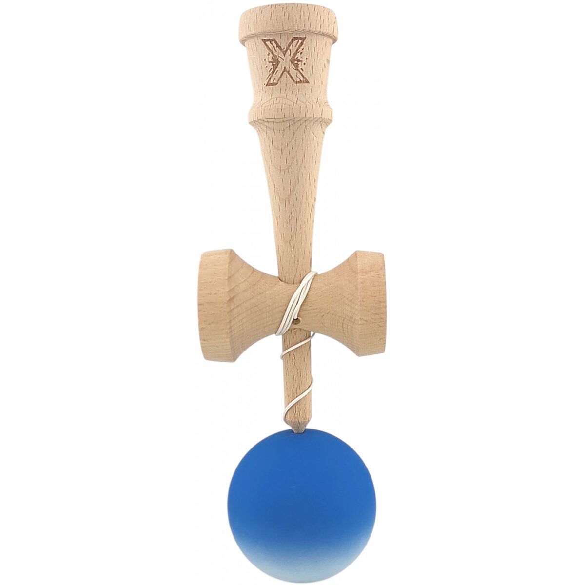 Kendama X Originala, Profesionala, Embo, din Lemn, Rubber Grip, 18 cm, Albastru/Alb - imagine 2