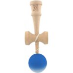 Kendama X Originala, Profesionala, Embo, din Lemn, Rubber Grip, 18 cm, Albastru/Alb - imagine 2