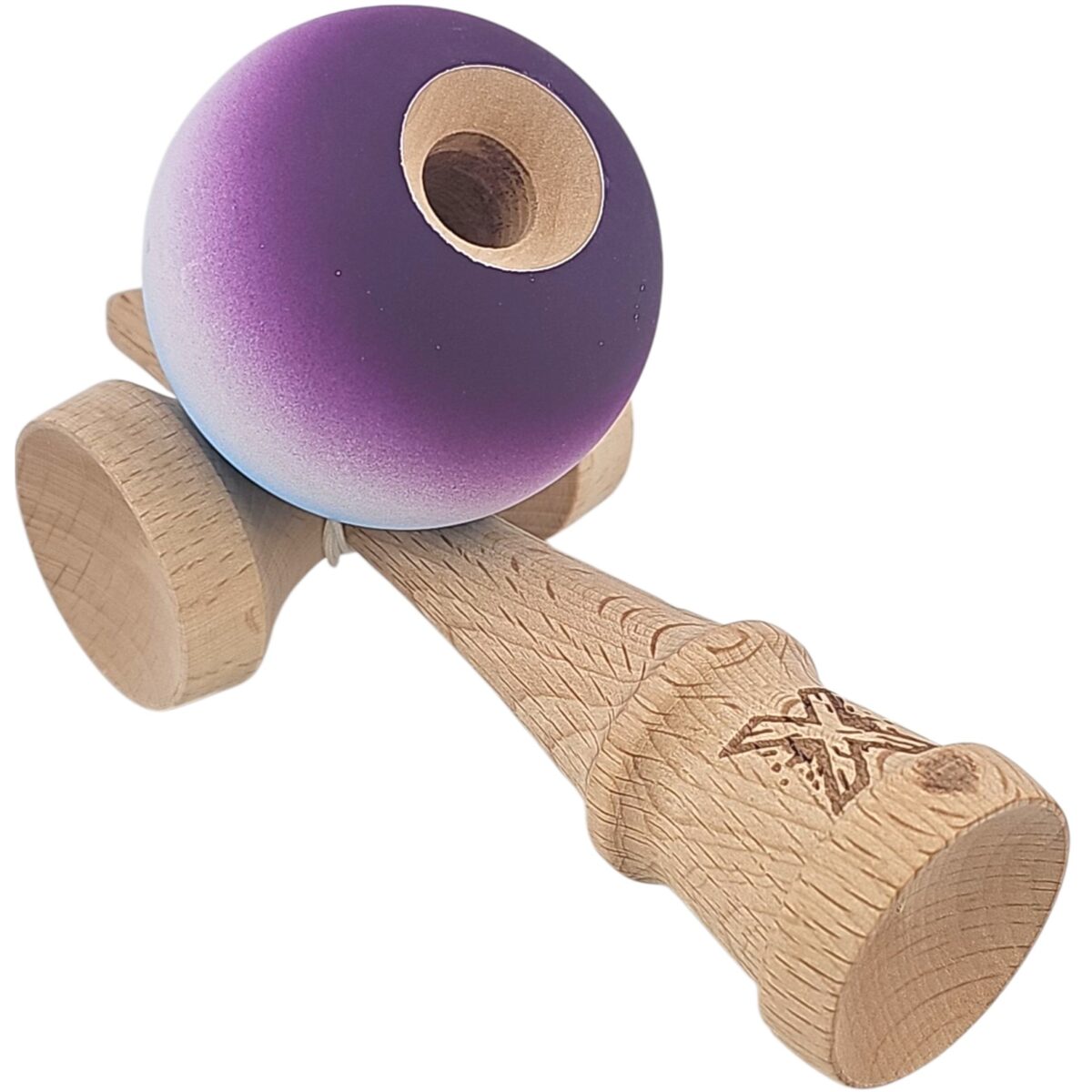 Kendama X Originala, Profesionala, Embo, din Lemn, Rubber Grip, 18 cm, Albastru/Alb/VioletÂ  - imagine 3