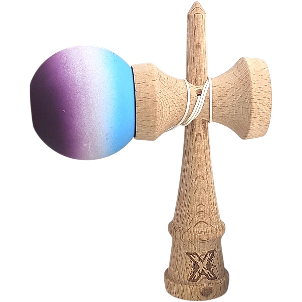 Kendama X Originala, Profesionala, Embo, din Lemn, Rubber Grip, 18 cm, Albastru/Alb/VioletÂ  - imagine 4