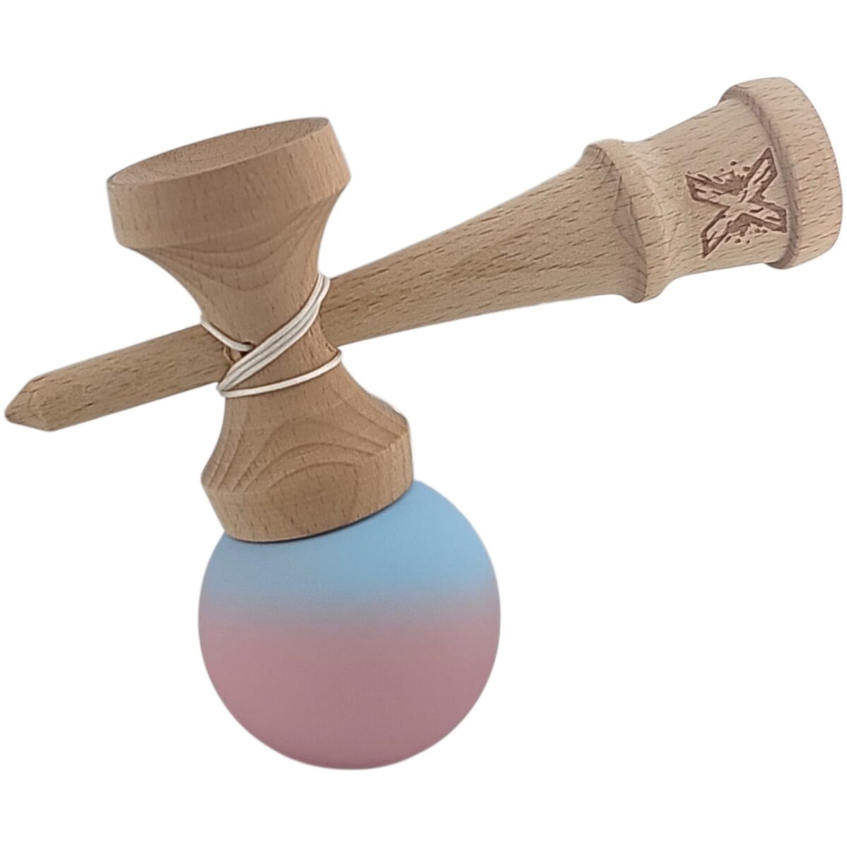 Kendama X Originala, Profesionala, Embo, din Lemn, Rubber Grip, 18 cm, Albastru/Lila - imagine 3