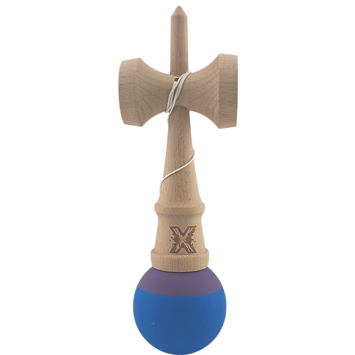 Kendama X Originala, Profesionala, Embo, din Lemn, Rubber Grip, 18 cm, Albastru/Mov - imagine 3