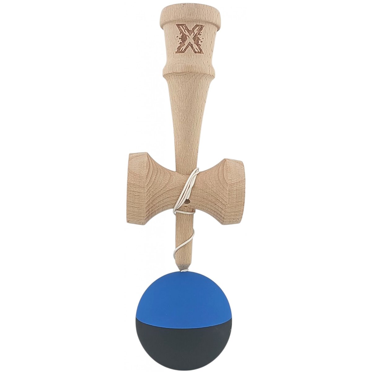 Kendama X Originala, Profesionala, Embo, din Lemn, Rubber Grip, 18 cm, Albastru/Negru - imagine 2