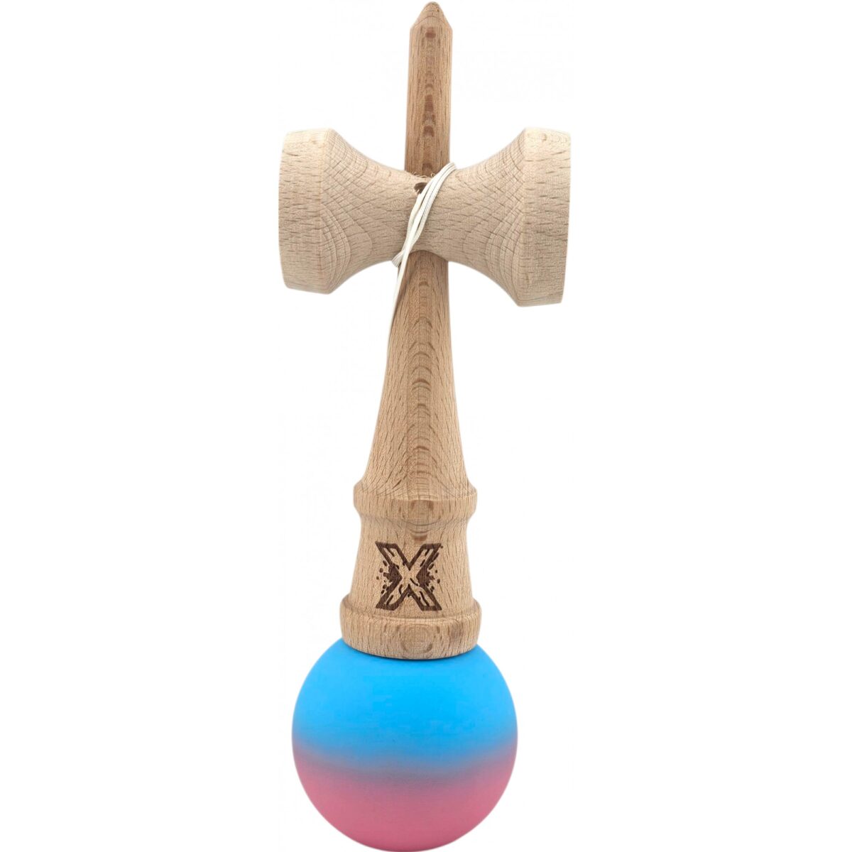Kendama X Originala, Profesionala, Embo, din Lemn, Rubber Grip, 18 cm, Albastru/Roz - imagine 2