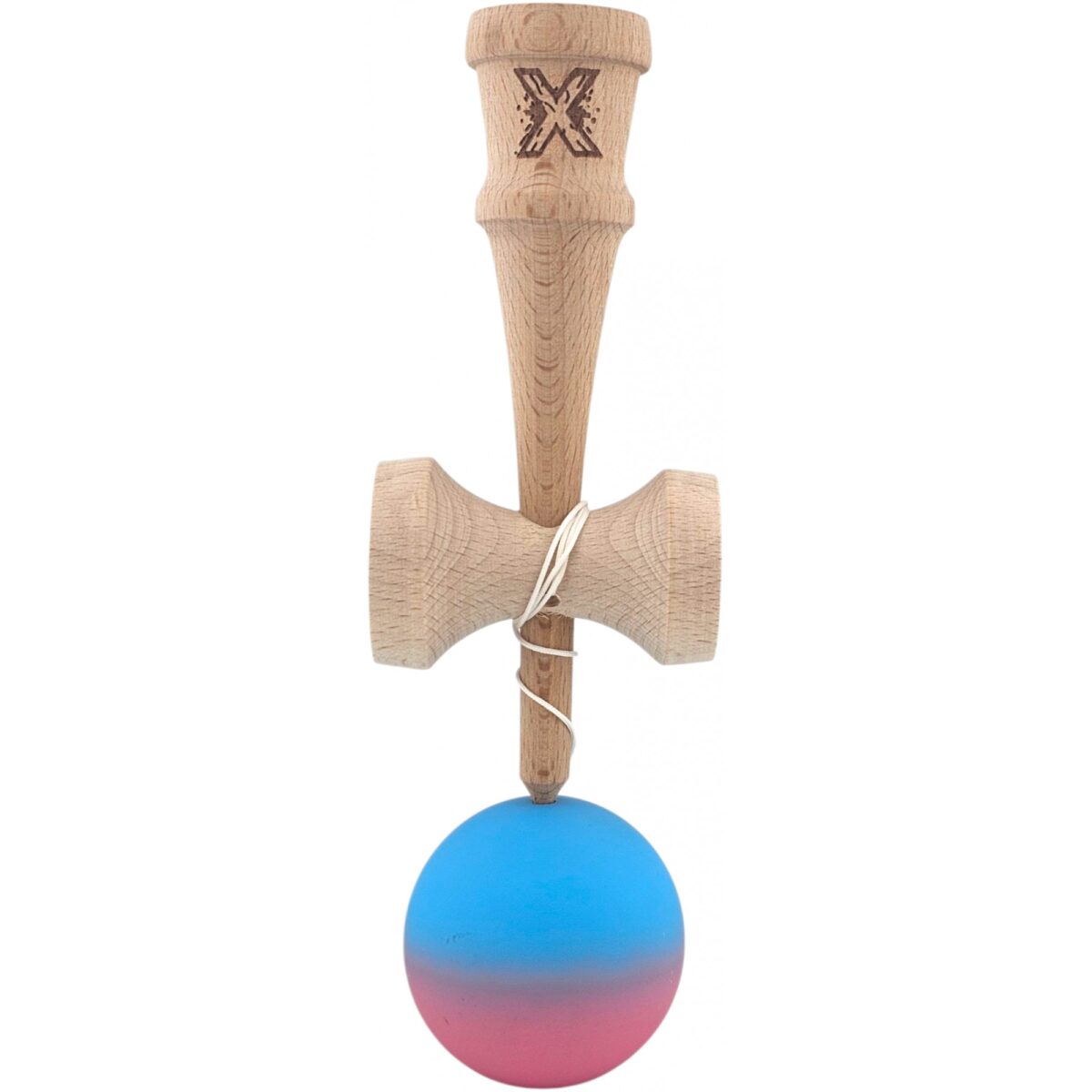 Kendama X Originala, Profesionala, Embo, din Lemn, Rubber Grip, 18 cm, Albastru/Roz - imagine 3