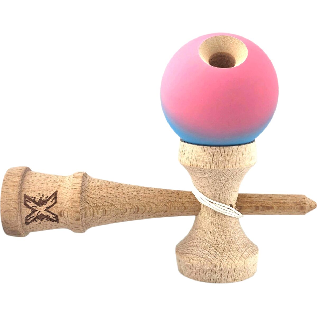 Kendama X Originala, Profesionala, Embo, din Lemn, Rubber Grip, 18 cm, Albastru/Roz - imagine 4
