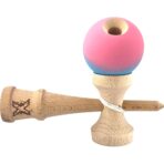 Kendama X Originala, Profesionala, Embo, din Lemn, Rubber Grip, 18 cm, Albastru/Roz - imagine 4