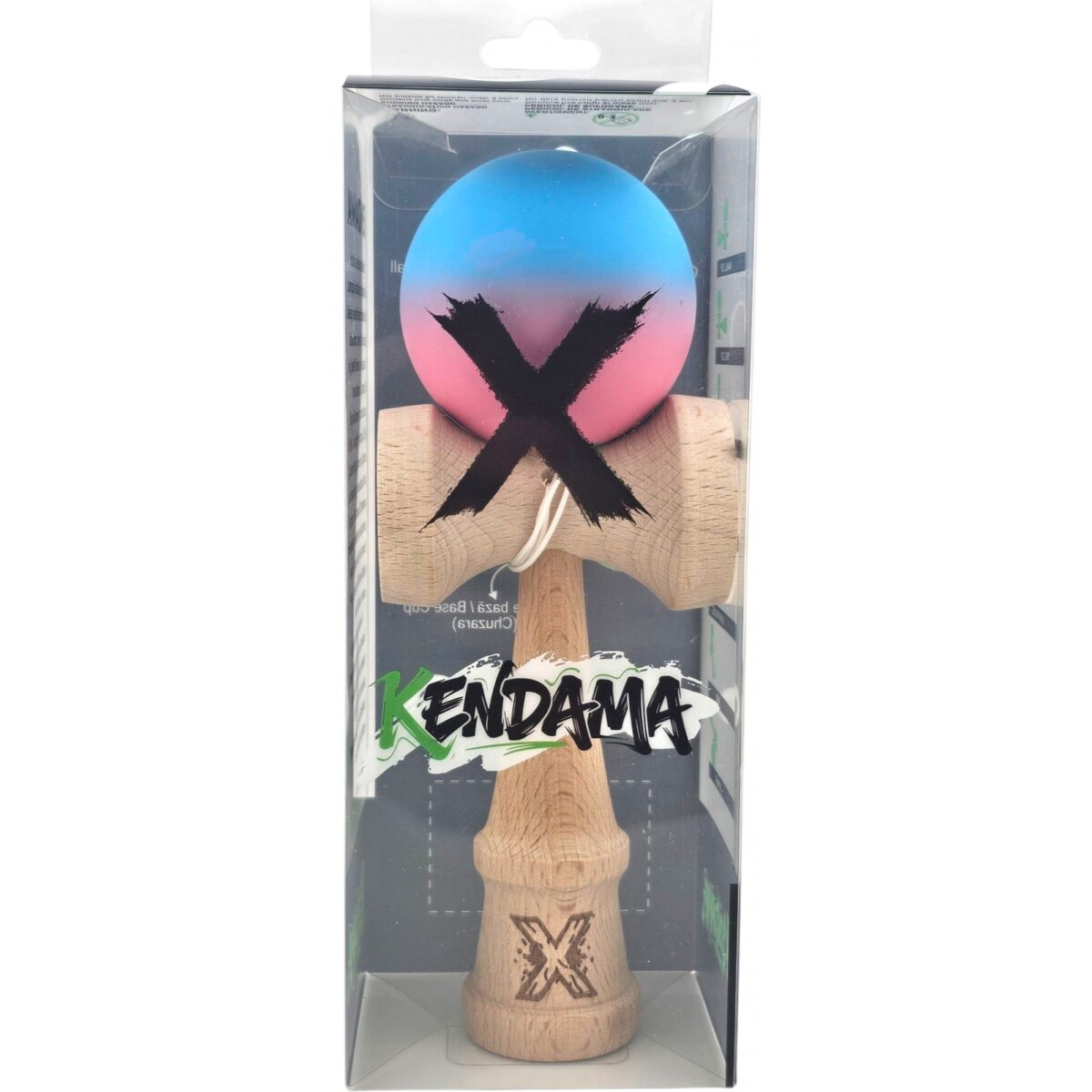 Kendama X Originala, Profesionala, Embo, din Lemn, Rubber Grip, 18 cm, Albastru/Roz - imagine 5