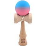 Kendama X Originala, Profesionala, Embo, din Lemn, Rubber Grip, 18 cm, Albastru/Roz