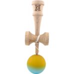 Kendama X Originala, Profesionala, Embo, din Lemn, Rubber Grip, 18 cm, Galben/Albastru - imagine 2