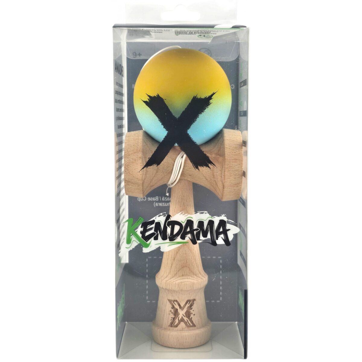 Kendama X Originala, Profesionala, Embo, din Lemn, Rubber Grip, 18 cm, Galben/Albastru - imagine 5