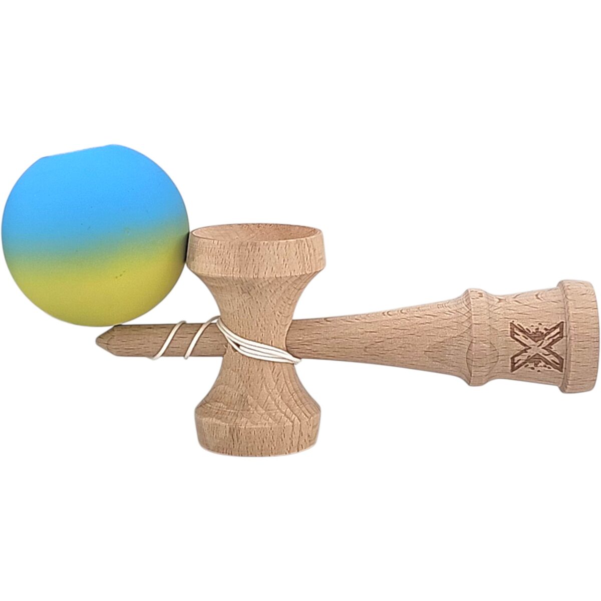 Kendama X Originala, Profesionala, Embo, 18 cm, Profesionala, +9 Ani, din Lemn, Gradient Galben/Albastru - imagine 4