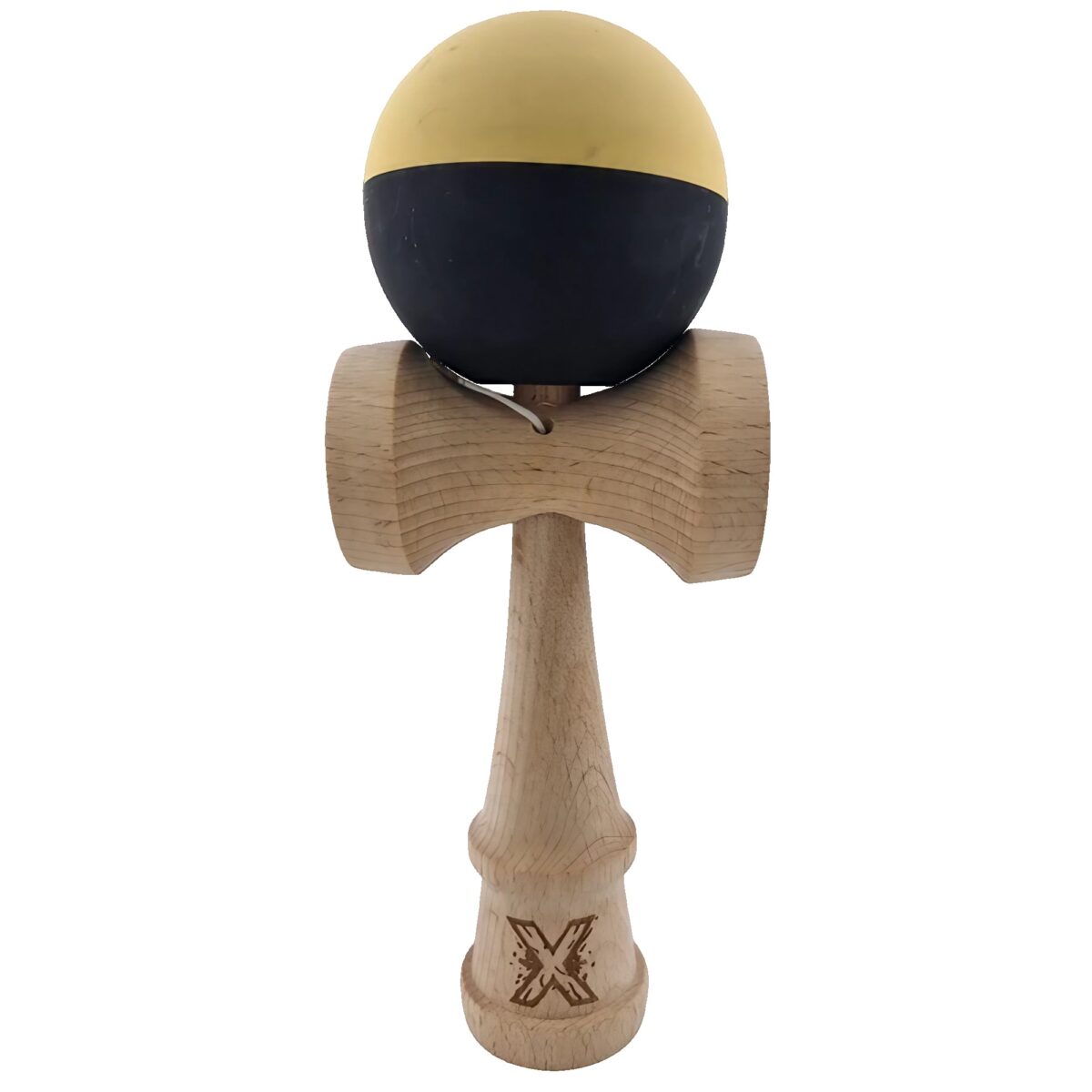 Kendama X Originala, Profesionala, Embo, din Lemn, Rubber Grip, 18 cm, Galben/Negru - imagine 2