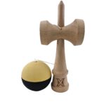 Kendama X Originala, Profesionala, Embo, din Lemn, Rubber Grip, 18 cm, Galben/Negru - imagine 3
