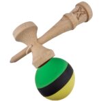 Kendama X Originala, Profesionala, Embo, din Lemn, Rubber Grip, 18 cm, Galben/Negru/Verde - imagine 3