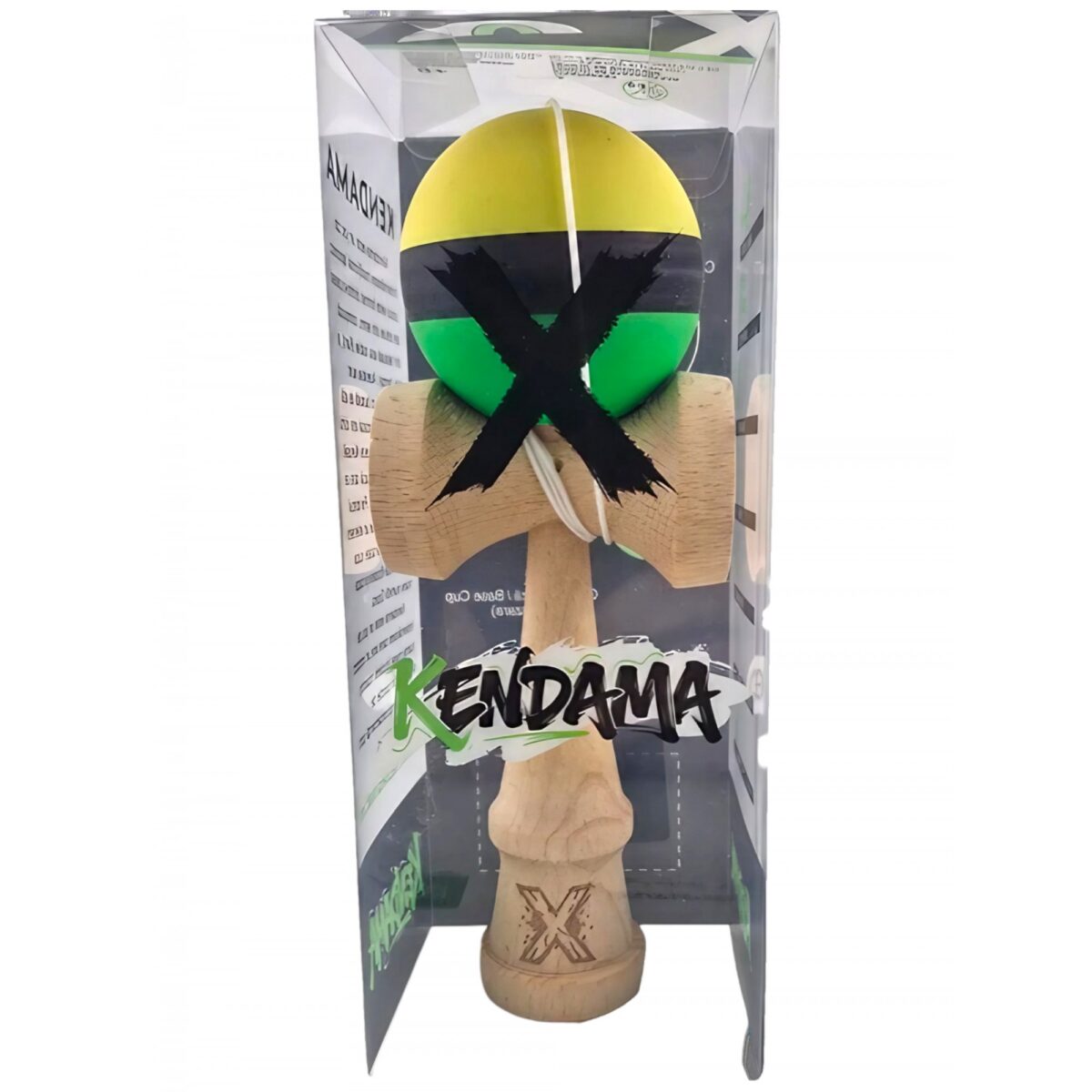 Kendama X Originala, Profesionala, Embo, din Lemn, Rubber Grip, 18 cm, Galben/Negru/Verde - imagine 4