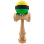 Kendama X Originala, Profesionala, Embo, din Lemn, Rubber Grip, 18 cm, Galben/Negru/Verde