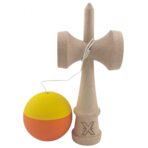 Kendama X Originala, Profesionala, Embo, din Lemn, Rubber Grip, 18 cm, Galben/Portocaliu - imagine 2