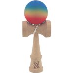Kendama X Originala, Profesionala, Embo, din Lemn, Rubber Grip, 18 cm, Gradient Albastru/Galben/Rosu
